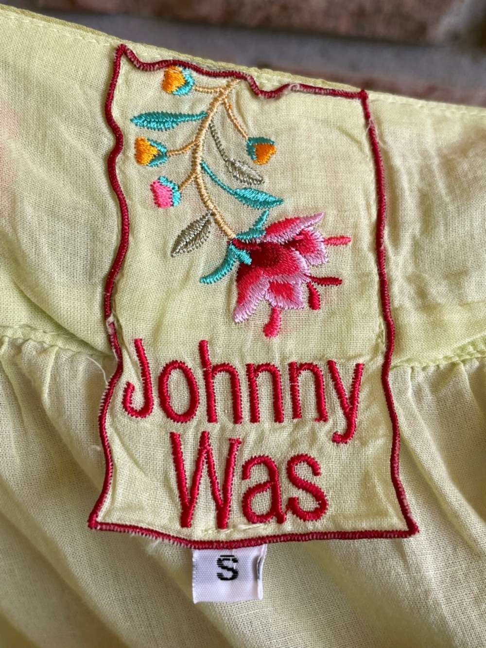 Johnny Was Boho Yellow/Green Tank with Pink Floral Embroidery - Picture 7 of 8